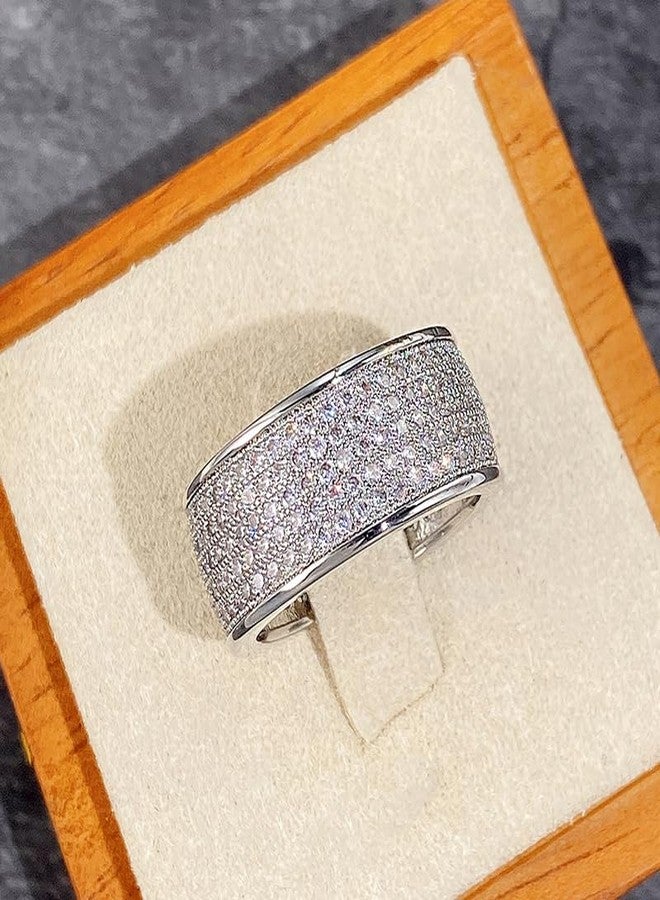 RKKOJJO 925 Sterling Silver Shiny Full Diamond Gemstone Ring 18K Oval Cut Cubic Zirconia Promise Cocktail Rings CZ Diamond Multi Row Ring Eternity Engagement Wedding Band Ring for Women Size 9 - Image 3